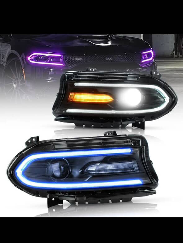 Dodge charger Faros delanteros de doble haz estilo RGB ( colores ) para Dodge Charger 7.ª generación (LD) 2015-2023